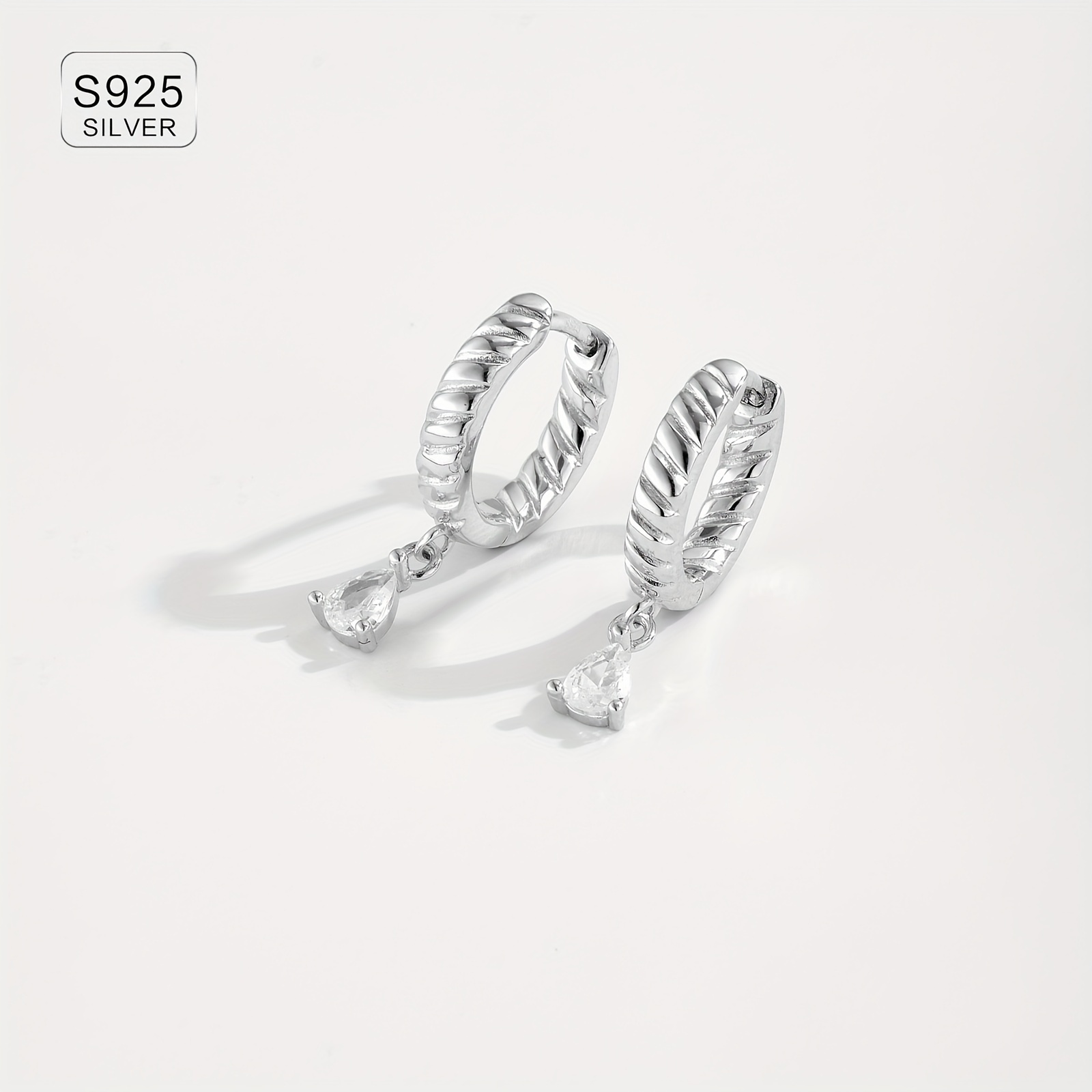 925 Sterling Silver Teardrop Zirconia Dangle Earrings
